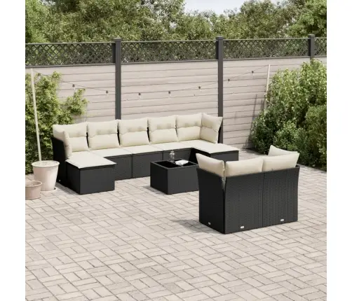 10-Daļīgs Dārza Dīvāna Komplekts, Matrači, Melna Pe Rotangpalma Vidaxl