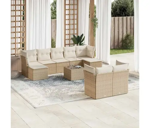 10-Daļīgs Dārza Dīvāna Komplekts, Matrači, Bēša Pe Rotangpalma Vidaxl