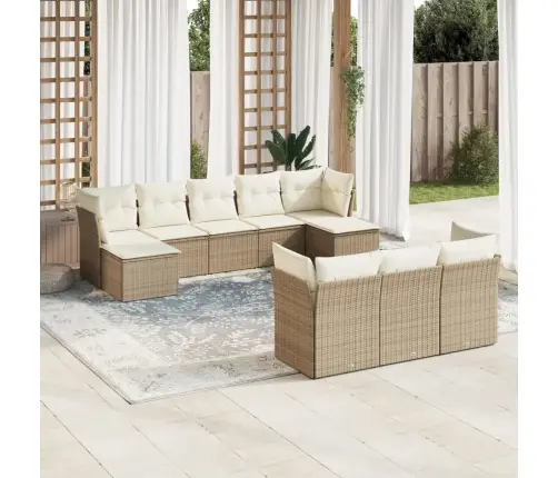 Sofos Komplektas Su Pagalvėlėmis, 10 Dalių, Smėlio, Poliratanas