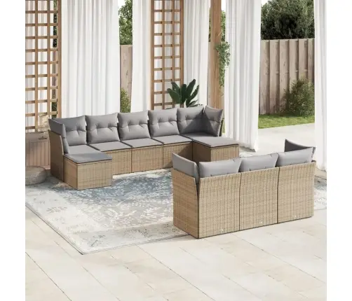 Sofos Komplektas Su Pagalvėlėmis, 10 Dalių, Smėlio, Poliratanas