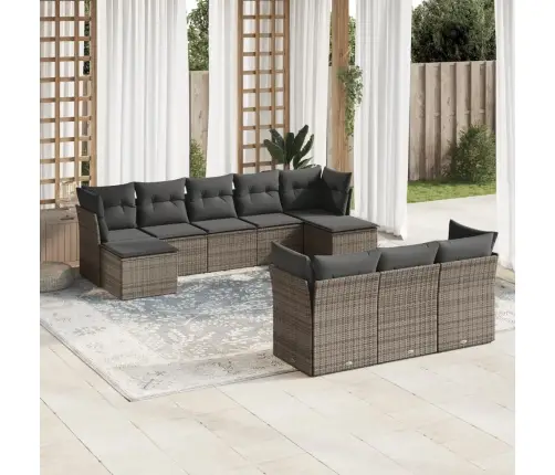 10-Daļīgs Dārza Dīvāna Komplekts Ar Matračiem, Pelēks Pe Pinums Vidaxl