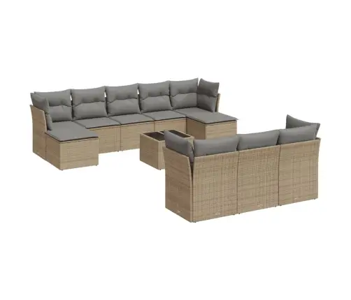 11-Daļīgs Dārza Dīvāna Komplekts, Matrači, Bēša Pe Rotangpalma Vidaxl