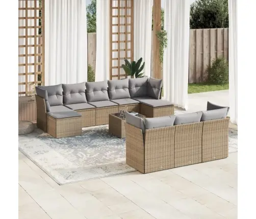 11-Daļīgs Dārza Dīvāna Komplekts, Matrači, Bēša Pe Rotangpalma Vidaxl