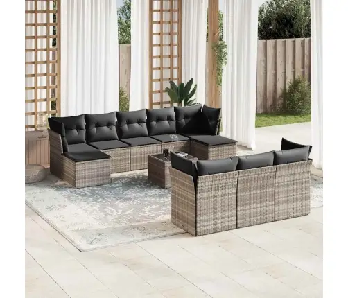 11-Daļīgs Dārza Dīvāna Komplekts Ar Matračiem, Pelēka Pe Pinums Vidaxl