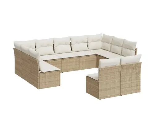 11-Daļīgs Dārza Dīvāna Komplekts, Matrači, Bēša Pe Rotangpalma Vidaxl