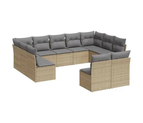 11-Daļīgs Dārza Dīvāna Komplekts, Matrači, Bēša Pe Rotangpalma Vidaxl