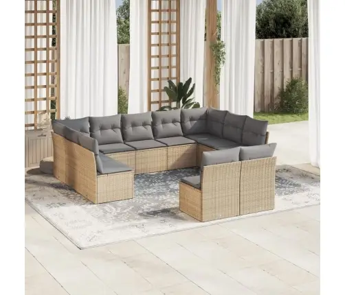 11-Daļīgs Dārza Dīvāna Komplekts, Matrači, Bēša Pe Rotangpalma Vidaxl