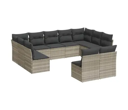 11-Daļīgs Dārza Dīvāna Komplekts Ar Matračiem, Pelēka Pe Pinums Vidaxl