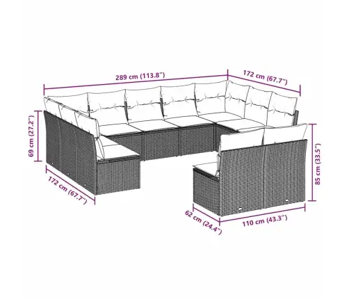 11-Daļīgs Dārza Dīvāna Komplekts Ar Matračiem, Pelēka Pe Pinums Vidaxl