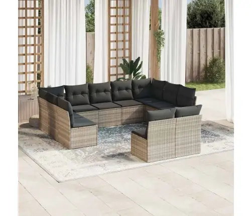 11-Daļīgs Dārza Dīvāna Komplekts Ar Matračiem, Pelēka Pe Pinums Vidaxl