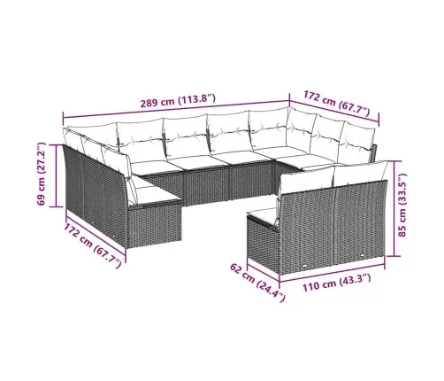 11-Osaline Aiadiivani Komplekt Patjadega, Pruun, Polürotang