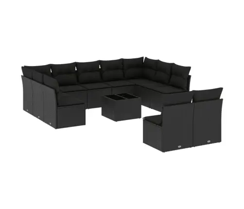 12-Daļīgs Dārza Dīvānu Komplekts, Matrači, Melna Pe Rotangpalma Vidaxl
