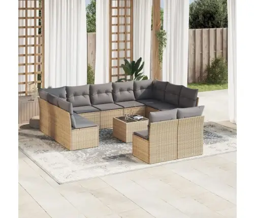 12-Daļīgs Dārza Dīvāna Komplekts, Matrači, Bēša Pe Rotangpalma Vidaxl