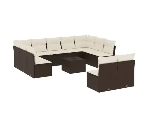 12-Daļīgs Dārza Dīvāna Komplekts, Matrači, Brūna Pe Rotangpalma Vidaxl