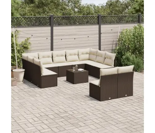 12-Daļīgs Dārza Dīvāna Komplekts, Matrači, Brūna Pe Rotangpalma Vidaxl