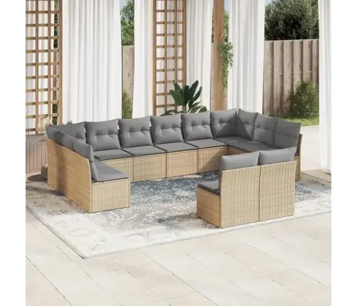 12-Daļīgs Dārza Dīvāna Komplekts, Matrači, Bēša Pe Rotangpalma Vidaxl 12-Daļīgs Dārza Dīvāna Komplekts, Matrači, Bēša Pe Rotangpalma Vidaxl