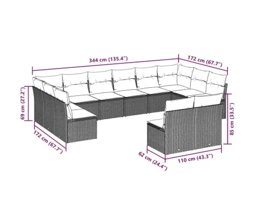 12-Osaline Aiadiivani Komplekt Patjadega, Helehall, Polürotang