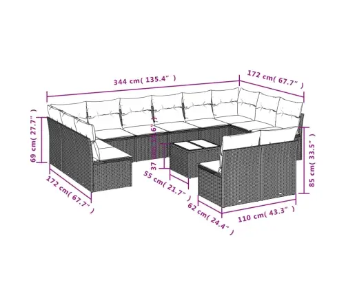 13-Osaline Aiadiivani Komplekt Patjadega, Must, Polürotang