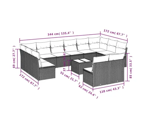 13-Osaline Aiadiivani Komplekt Patjadega, Beež , Polürotang