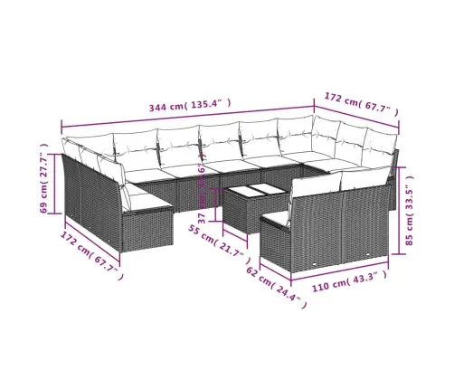 Sofos Komplektas Su Pagalvėlėmis, 13 Dalių, Smėlio, Poliratanas