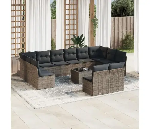 13-Daļīgs Dārza Dīvānu Komplekts Ar Matračiem, Pelēks Pe Vidaxl