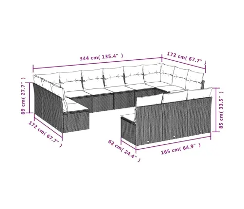 13-Osaline Aiadiivani Komplekt Patjadega, Must, Polürotang