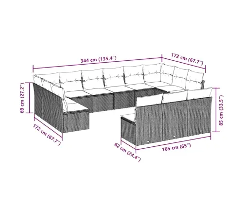 13-Daļīgs Dārza Dīvāna Komplekts Ar Matračiem, Pe Rotangpalma Vidaxl