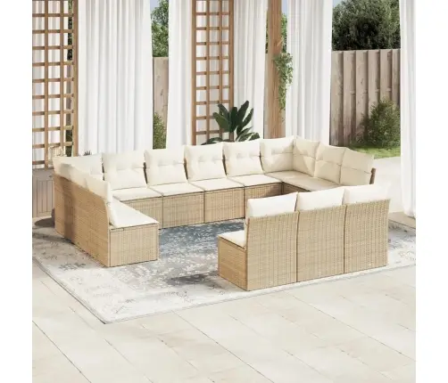 13-Daļīgs Dārza Dīvāna Komplekts, Matrači, Bēša Pe Rotangpalma Vidaxl