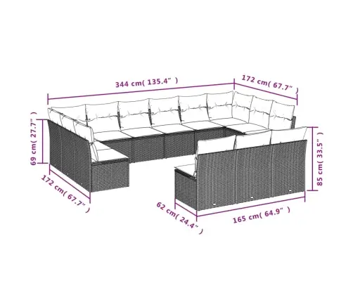 Sofos Komplektas Su Pagalvėlėmis, 13 Dalių, Smėlio, Poliratanas