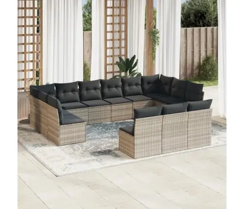 13-Daļīgs Dārza Dīvāna Komplekts Ar Matračiem, Pelēka Pe Pinums Vidaxl