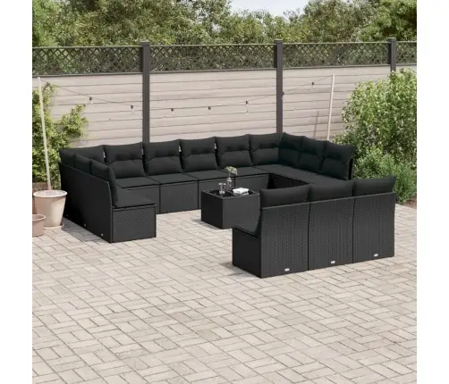 14-Daļīgs Dārza Dīvāna Komplekts, Matrači, Melna Pe Rotangpalma Vidaxl