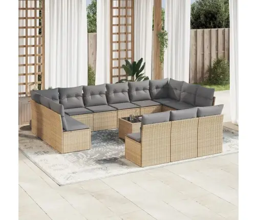 14-Daļīgs Dārza Dīvāna Komplekts, Matrači, Bēša Pe Rotangpalma Vidaxl