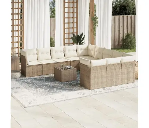 12-Daļīgs Dārza Dīvāna Komplekts, Matrači, Bēša Pe Rotangpalma Vidaxl