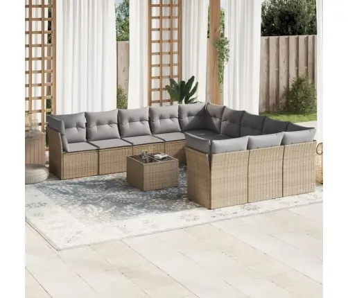 12-Daļīgs Dārza Dīvāna Komplekts, Matrači, Bēša Pe Rotangpalma Vidaxl