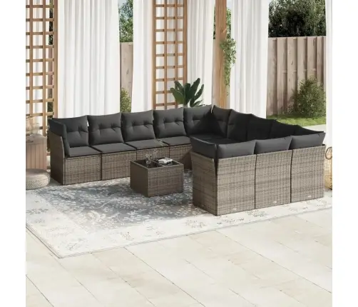 12-Daļīgs Dārza Atpūtas Mēbeļu Komplekts, Matrači, Pelēks Pe Vidaxl