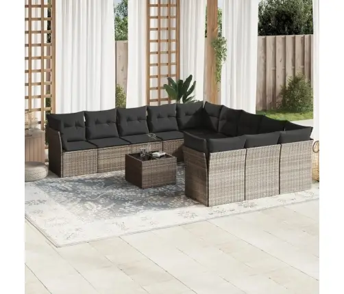 12-Daļīgs Dārza Dīvāna Komplekts Ar Matračiem, Pelēka Pe Pinums Vidaxl