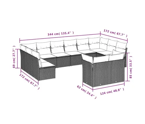 12-Daļīgs Dārza Dīvānu Komplekts, Matrači, Melna Pe Rotangpalma Vidaxl