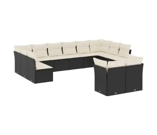 12-Daļīgs Dārza Dīvānu Komplekts, Matrači, Melna Pe Rotangpalma Vidaxl