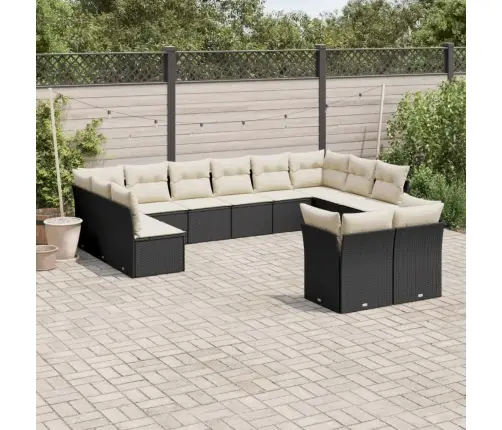 12-Daļīgs Dārza Dīvānu Komplekts, Matrači, Melna Pe Rotangpalma Vidaxl