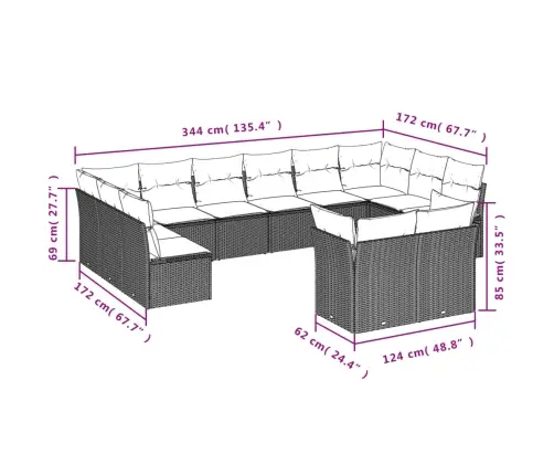12-Daļīgs Dārza Dīvāna Komplekts, Matrači, Bēša Pe Rotangpalma Vidaxl