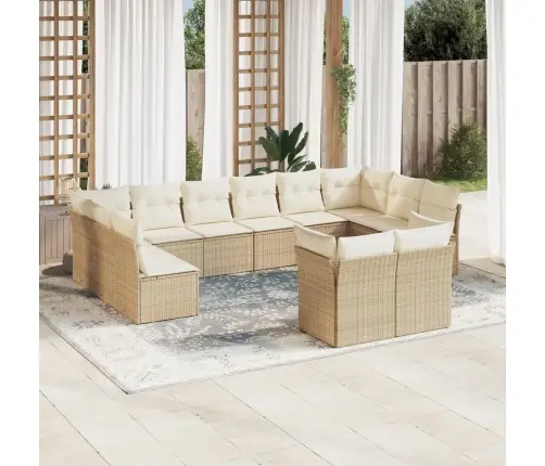 12-Daļīgs Dārza Dīvāna Komplekts, Matrači, Bēša Pe Rotangpalma Vidaxl