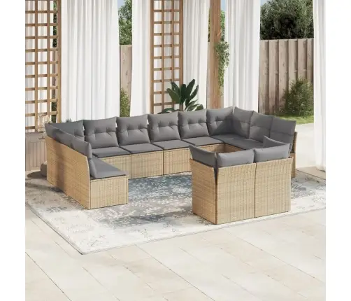 12-Daļīgs Dārza Dīvāna Komplekts, Matrači, Bēša Pe Rotangpalma Vidaxl