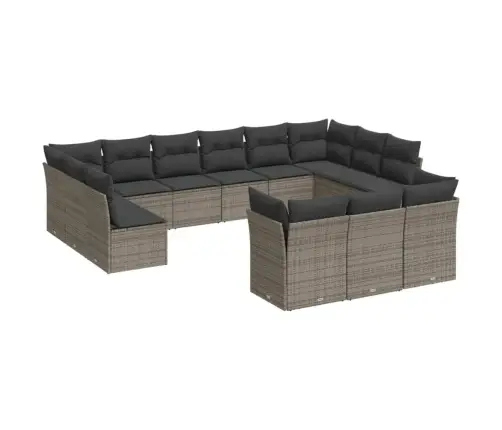 13-Daļīgs Dārza Dīvānu Komplekts Ar Matračiem, Pelēks Pe Vidaxl