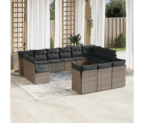 13-Daļīgs Dārza Dīvānu Komplekts Ar Matračiem, Pelēks Pe Vidaxl