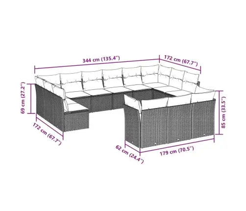 Sodo Komplektas Su Pagalvėlėmis, 13 Dalių, Pilkas, Poliratanas