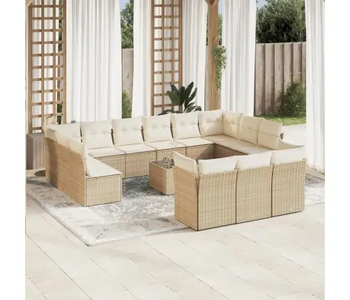 14-Daļīgs Dārza Dīvāna Komplekts, Matrači, Bēša Pe Rotangpalma Vidaxl