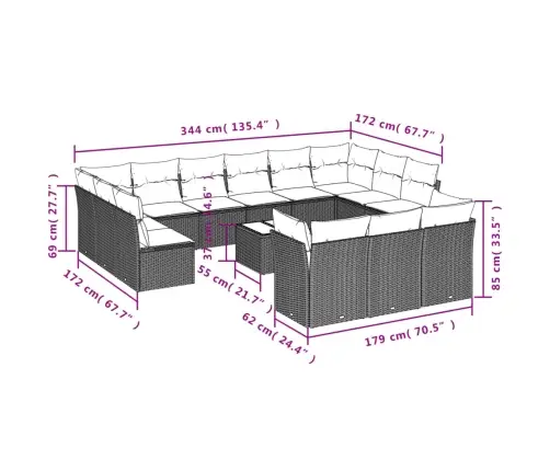 14-Osaline Aiadiivani Komplekt Patjadega, Beež, Polürotang