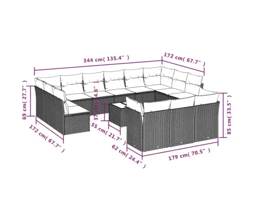 14-Osaline Aiadiivani Komplekt Patjadega, Hall, Polürotang