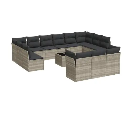 14-Daļīgs Dārza Dīvānu Komplekts, Matrači, Gaiši Pelēka Pe Vidaxl