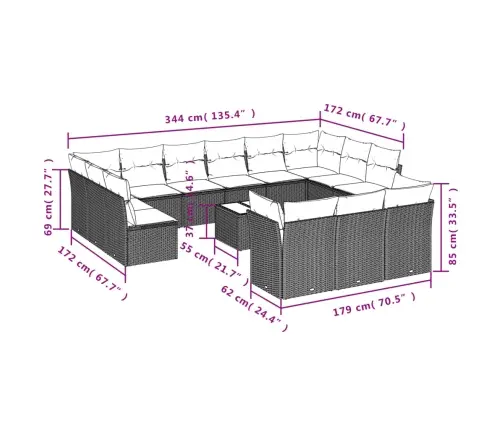 14-Osaline Aiadiivani Komplekt Patjadega, Pruun, Polürotang